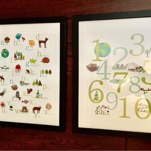 Alphabet Numbers Custom Framed Artwork Kid Nursery Wall Decor, ABC  Animals Wood